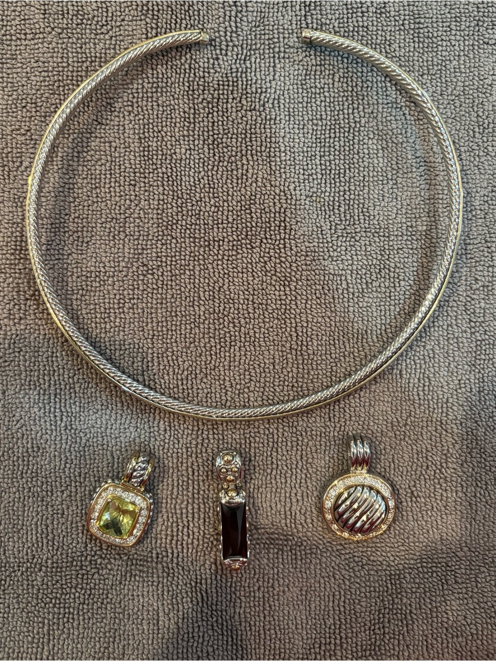 Silver-Tone Open Collar Necklace with Three Interchangeable Charms